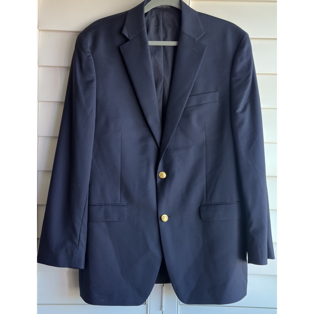 Lauren Ralph LRL Blazer Men 40L Navy Blue Excellent 100% Wool Gold 2 Button Coat
